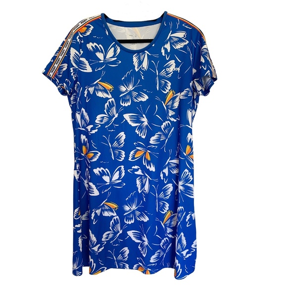 Adidas Blue Butterfly Print Mini Dress - Picture 1 of 13